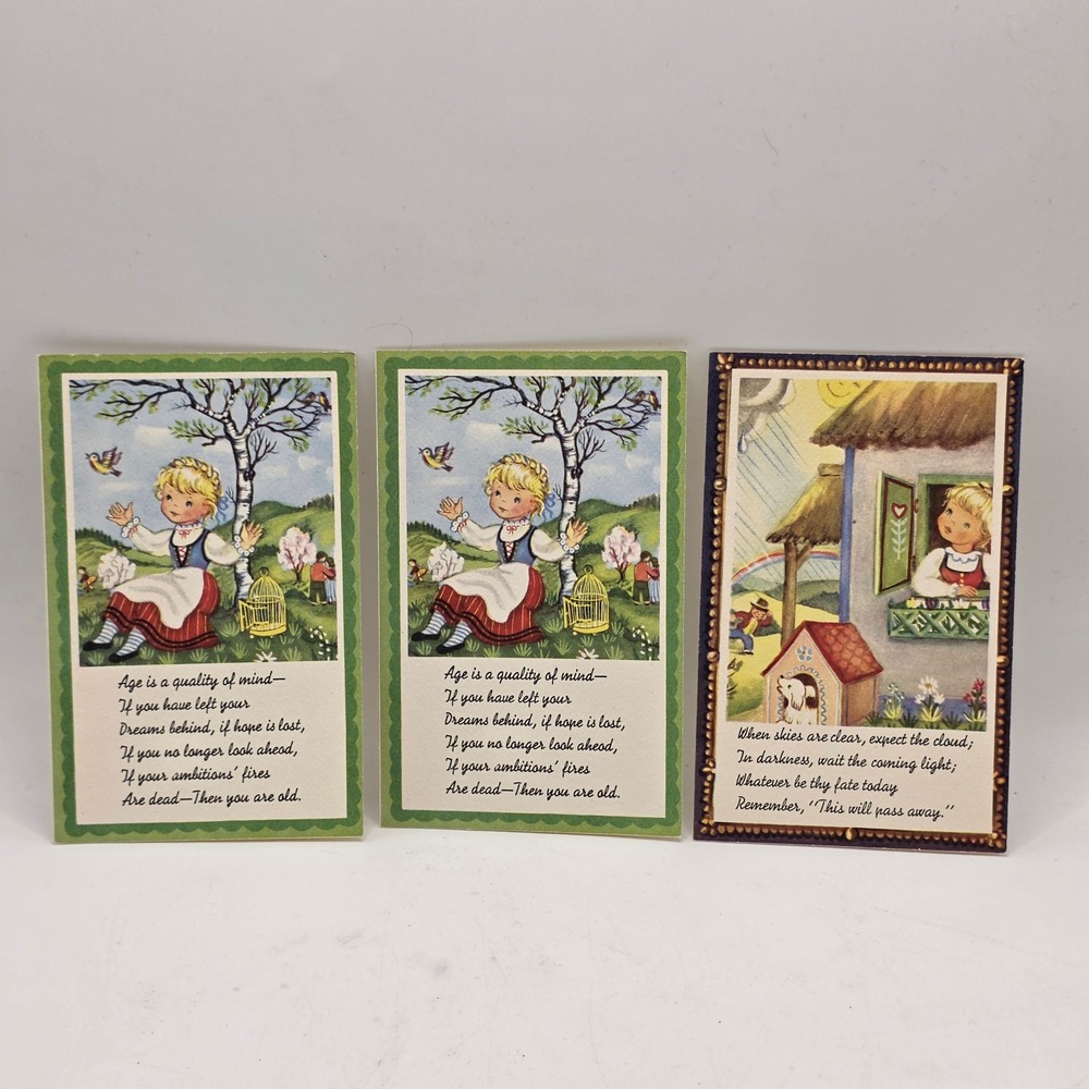 Brownie Greeting Cards 3pc Vintage Multi Inspirational‎ Poetry Folk Art Ephemera